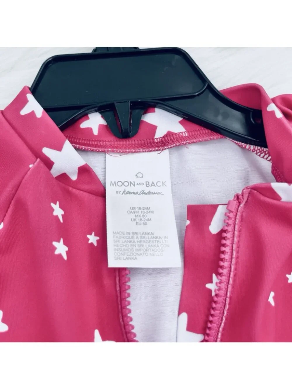 Hanna Andersson Sun One Piece Rash Guard Swim Suit 18-24 Months 80 Stars Pink
